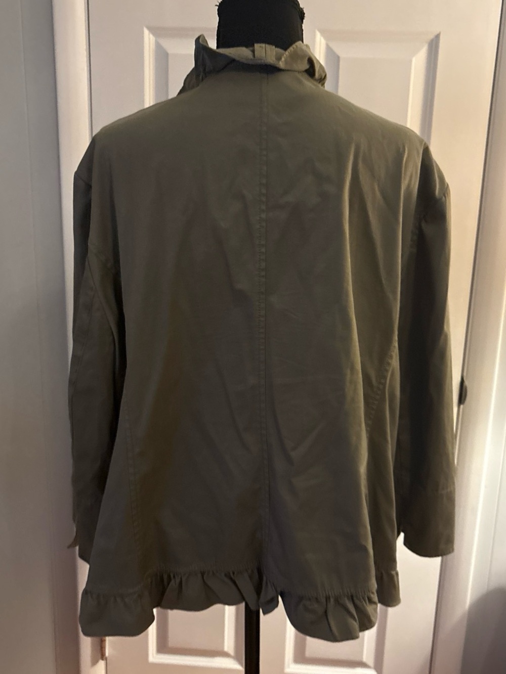 Talbots Olive Green Ruffle Open-Front Utility Jacket - Picture 2 of 6